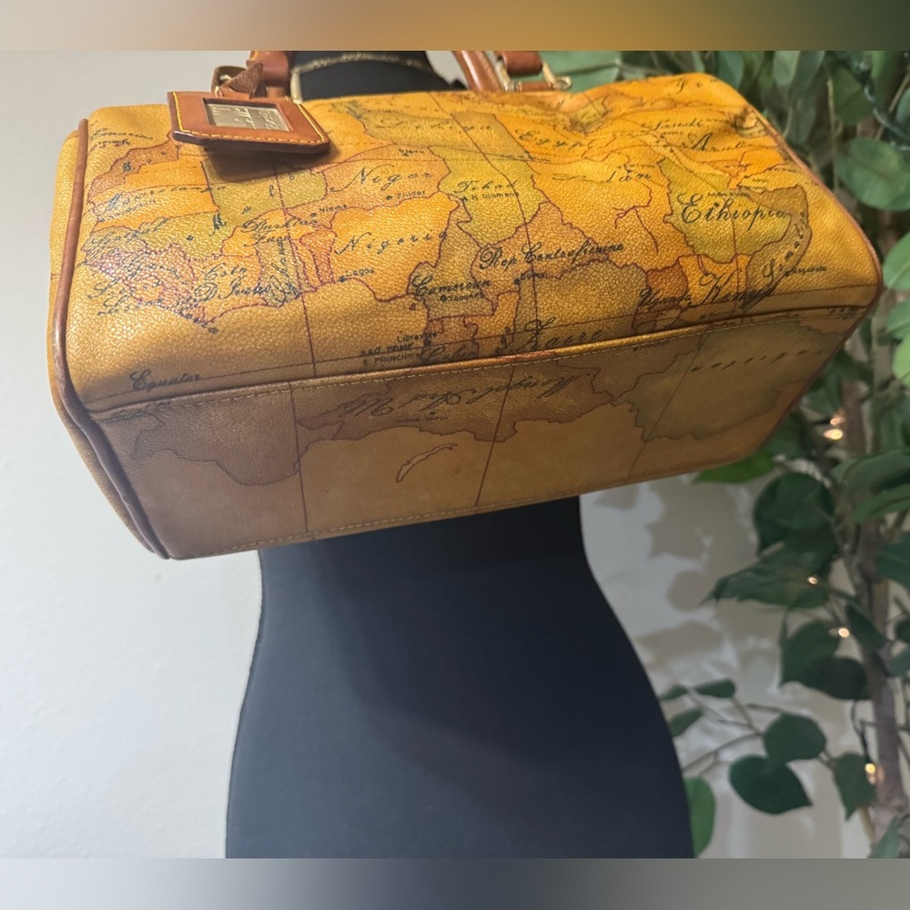 1999 Alviero Martini Tan and Brown Map Print Boston Bag - Picture 11 of 15